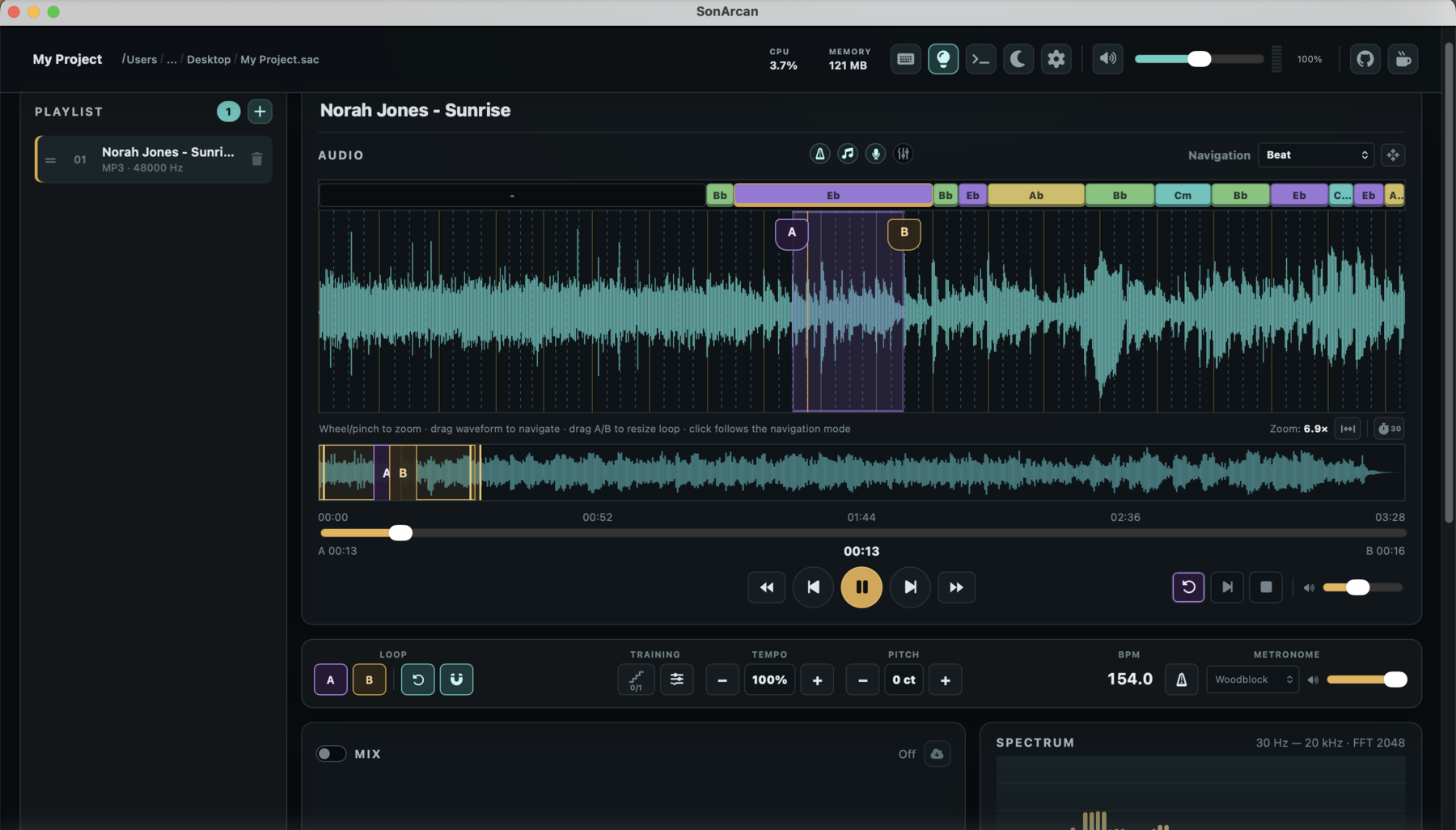 SonArcan music practice and analysis interface